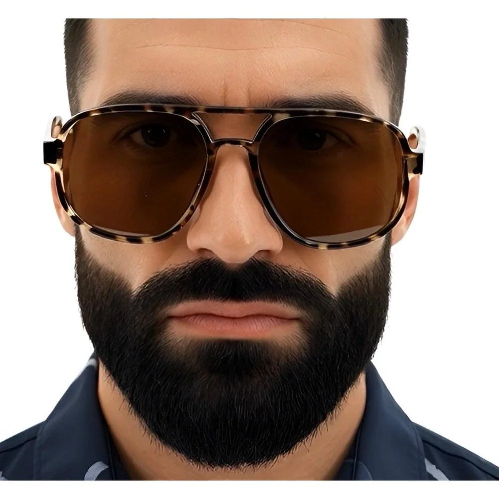 Mens Aviator Sunglasses Tortoise Shell Leopard Print‎ Brown Lens Hip Hop Rapper